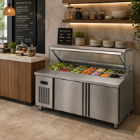 Équipement de cuisine de restaurant personnalisé en acier inoxydable 304, comptoir de préparation de salades de 1,8 m avec réfrigérateur