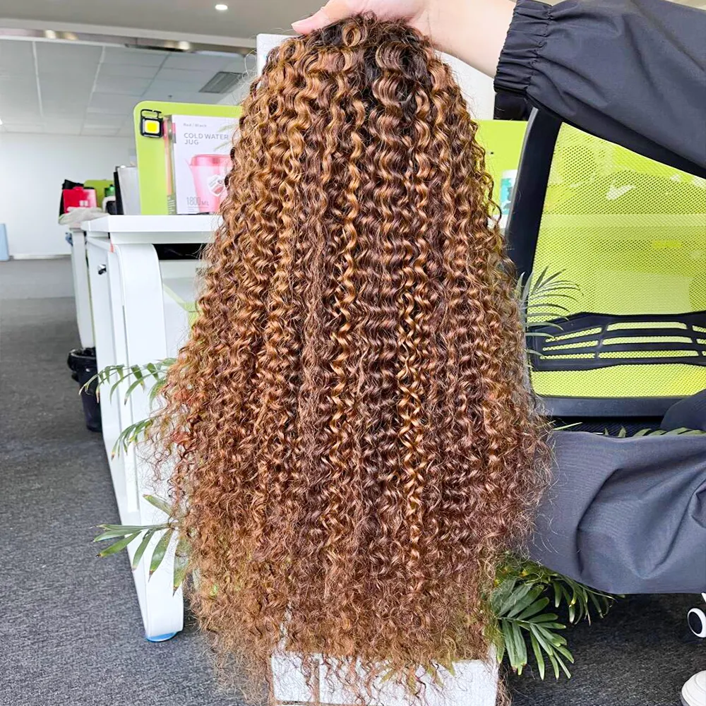 Peruca de cabelo brasileiro virgem personalizada cor marrom mel onda profunda peruca de cabelo humano