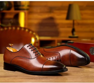 Zapatos Oxford de Vestir de Cuero Genuino con Punta Puntiaguda, con Cordones, de Color Sólido, para Oficina, Carrera Profesional, para Hombre, para Todas las Temporadas - Product Image 2
