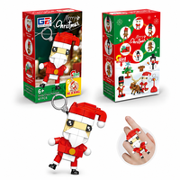 Gantungan Kunci Santa Claus dengan Blok Bangunan dan Cincin Jari yang Dapat Dipakai, Topi Merah, Jenggot Putih, Karakter Liburan