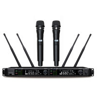 Mikrofon Nirkabel Genggam ADX400 Dual Channel UHF PLL Baterai AA Konektor XLR Bandwidth 640-690MHz Jangkauan 150M Portabel Hitam