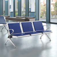 Großhandel Blaue Wartezimmerstühle 3-Sitzer PU-Leder Sitzkissen Edelstahl Wartestühle für Flughäfen Krankenhäuser