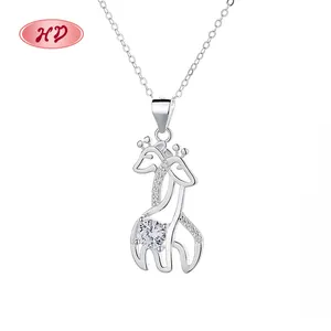 Fashionable Zirconia 925 Wholesale Jewlery Sterling Silver Charms Animal Giraffe Pendant Necklaces For Ladies