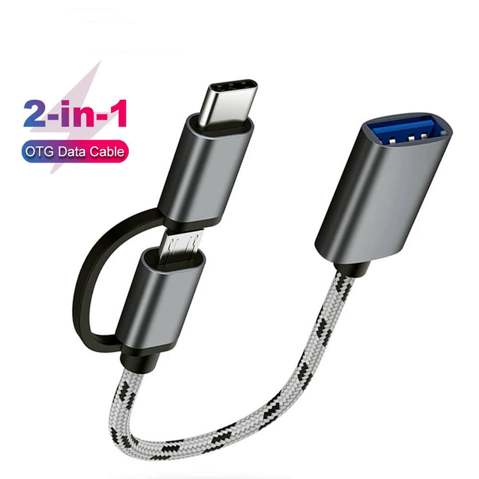 OTG Adapter Cable Nylon Braid Micro USB /type C Data Sync Adapter Cellphone Mouse Keyboard Connector 2 in 1 USB3.0 for Huawei