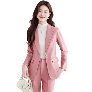Women's Suit <b>Set</b> Polyester <b>Blazer</b> With Side Slits Office Lady Autumn Anti-Wrinkle Formal Work Clothes - Product Image 5