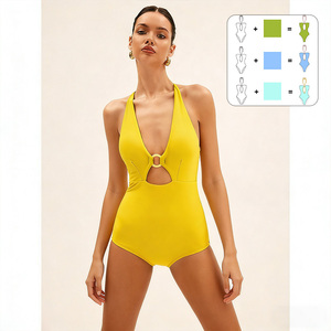 <span class=keywords><strong>Maillot</strong></span> <span class=keywords><strong>de</strong></span> <span class=keywords><strong>bain</strong></span> jaune personnalisable pour commandes importantes, style licou, décolleté plongeant avec découpes, OEM/ODM, vente en gros pour la plage et les centres <span class=keywords><strong>de</strong></span> villégiature - Product Image 1