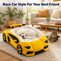 Lit pour animaux de compagnie en forme de voiture pour petits chiens et chats, nid douillet en peluche, canapé, maison de couchage intérieure confortable, design jaune Racer, cadeau pour animaux de compagnie