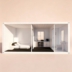 Cabina Prefabbricata Monopiano <span class=keywords><strong>Bianca</strong></span> con Tetto a Falda, Pannelli Sandwich e Pannelli Verticali a Doghe per Parchi e Dormitori Temporanei - Product Image 5