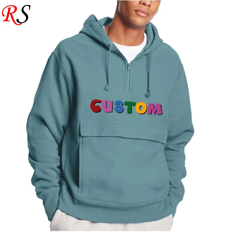 Multi Color Streetwear Mens Sweater With Front Pocket Half Zip Pullover Hoodie