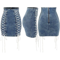 Mini-jupes en jean sexy à lacets, robes moulantes personnalisées pour femmes, fermeture éclair tendance, jupes courtes