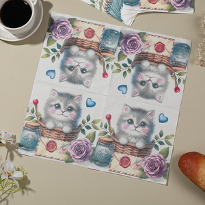 Printed Paper Napkins With Cute Cat Design 330cmx330cm For Valentine'S Day Parties Hotels Restaurants - Product Image 3