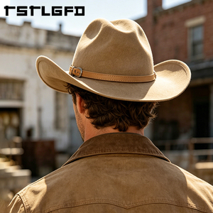 Sombrero de Vaquero de Fieltro de Lana Color Bronceado con Logotipo Personalizado, Venta al por Mayor, Sombrero Occidental con Hebilla y Banda, Estructurado, Fabricante - Product Image 4