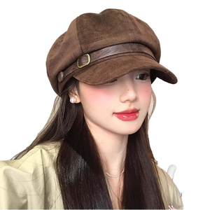 Boina de Gamuza Vintage Yilei Maillard Curry, Unisex, para Adultos, Invierno, Alta Calidad, Casual, con Bordado 3D, Estilo Newsboy Octogonal - Product Image 1