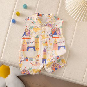 Tutina Estiva per Neonati 100% Cotone, Senza Maniche, Stile Castello, Abbigliamento per Neonati di Classe A - Product Image 2