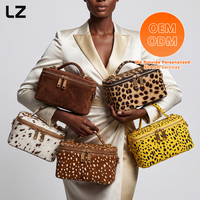 Trousse de Maquillage Portable en Cuir Imprimé Poil de Vache LZ OEM ODM pour Femme avec Double Fermeture Éclair