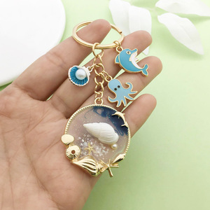 Porte-clés en alliage de la série Blue Ocean avec breloques dauphin, pieuvre et coquillage – Accessoire cadeau unisexe - Product Image 2
