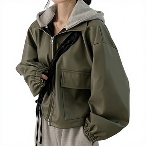 Veste Courte Décontractée et Polyvalente pour Femme, Style Rétro Automne, avec Fermeture Éclair, Grandes Poches, Capuche, en PU Non Tissé Écologique – Vente en Gros pour Boutiques - Product Image 4