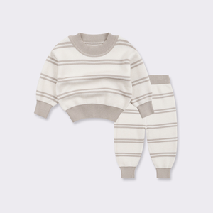 2024 enfants doux rayure ensemble garçons et filles bébé bicolore épissage à manches longues tricot pull avec pantalon enfants loisirs costume - Product Image 2