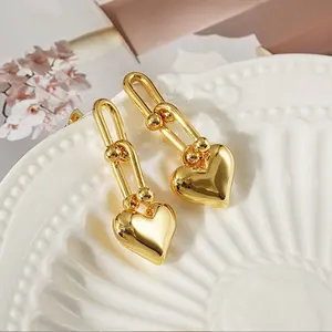 Boucles d'oreilles géométriques longues en forme de U Link, bijoux avec des formes de goutte en or, en forme de cœur, nouveau modèle pour femmes