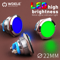 WD 22mm 3-220V Indicateur de tête sphérique pour le montage du tableau de bord Dispositif d'avertissement de boucle LED, équipement de voyant métallique