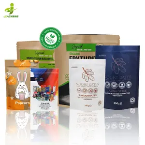 Tùy Chỉnh 100% Phân Hủy Sinh Học Pbat Pla Compostable Thực Phẩm Lớp Gia Vị Trà Cà Phê Sanck Kraft Zipper Bag Ziplock Đứng Lên Túi Giấy