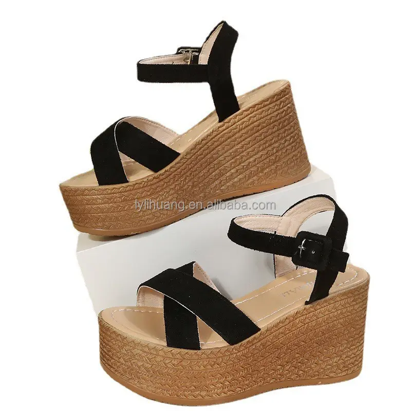 Wholesale women's wedge sexy sandals thick bottom Roman sandals waterproof platform solid color suede summer women's high heels