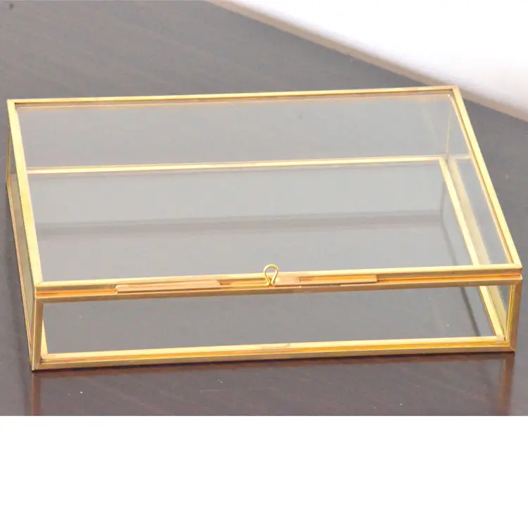 Vintage geschenk hochzeit favor luxus klar schöne handgemachte gold glas schmuck schmuckstück box metall