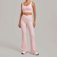Dames Quick Dry Fitness Kledingset: Cropped Top met Verwijderbare Pads, Crossover Taille, Flare Leggings, Workout Activewear Yoga Set