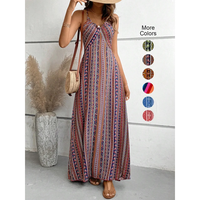 Robe longue bohème à volants pour femme, tenue d'été ethnique dos nu avec fente sur la cuisse, idéale pour la plage
