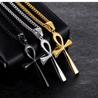 Collier Pendentif Croix Crucifix Ankh Égyptien Religieux Classique en Or pour Hommes Musulmans Hip Hop