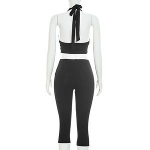 PEEQI J26ST268 신상 봄 가을 여성 크롭탑+레깅스 투피스 세트 캐주얼 스트릿웨어 투 아웃핏 - Product Image 5