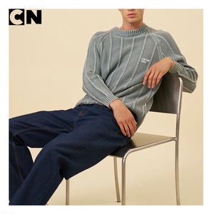 Suéter con Certificación GRS, Fabricante de Suéteres, Logotipo Personalizado, Hombre, 100% Algodón, Estilo Vintage, Lavado Ácido, Tejido de Punto Acanalado, Transpirable, Invierno - Product Image 2