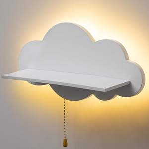 202409 luce notturna a forma di nuvola a LED in legno a parete libreria per Nursery Nursery carine a forma di nuvola da appendere a parete per bambini - Product Image 1