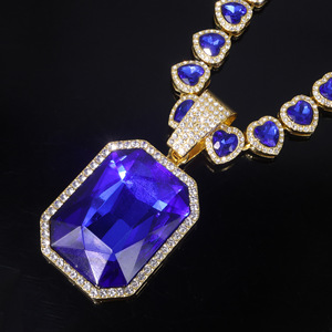 Collana Classica da Uomo con Strass, Catena Cubana Colorata con Grande Ciondolo a Gemma per Feste, per Bambini - Product Image 4