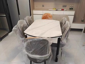 Modern Retractable Rock Plate <strong>Dining</strong> <strong>Table</strong> <strong>with</strong> Wooden <strong>Chair</strong> Combination for Home Apartment or Restaurant Furniture - Product Image 6