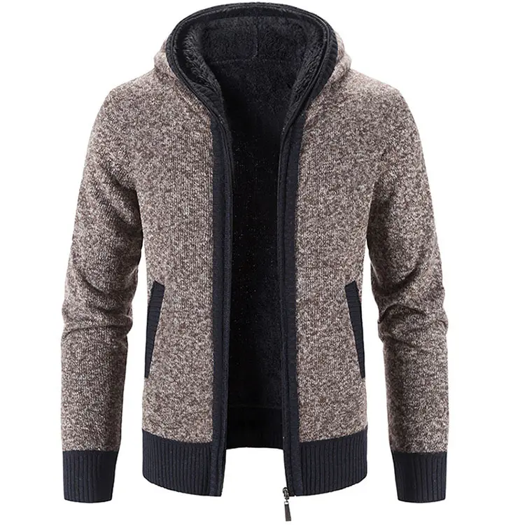 Custom Wholesale 2022 Men Plain Blank Cardigan Sweater with Hood