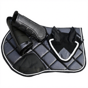 Premium Western Horse Saddle Pad Neoprene Cotton All Purpose Set with <b>Brushing</b> <b>Boots</b> and Glitter Ear Bonnet - Product Image 1