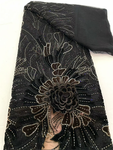 Encaje de tul con cuentas y flores 3D NI.AI, encaje de terciopelo con cuentas, encaje de tul para vestido de novia, material para vestido de fiesta - Product Image 3