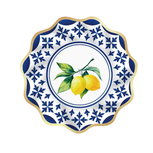 DAMAI - Vajilla Desechable de Porcelana Azul y Blanca con Diseño de Limón para Fiestas de Cumpleaños, Platos, Vasos y Servilletas - Product Image 3