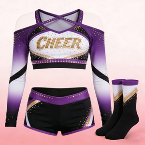 Uniformes de Animadoras Personalizados para Escuelas Secundarias, Cómodos, de Spandex con Pedrería, Trajes de Baile - Product Image 6
