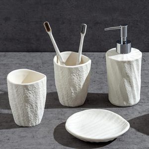 Juego de Accesorios de Baño CF Modern de 4 Piezas con Aspecto de Travertino, Dispensador de Jabón de Resina, Portacepillos de Dientes, Vaso, Jabonera, para Decoración del Hogar - Product Image 3