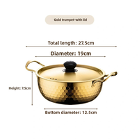 Petite Marmite Coréenne à Double Poignée, Acier Inoxydable Or Argenté pour Nouilles Instantanées et Soupe, Compatible Induction, avec Couvercle