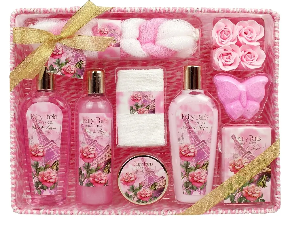 Hot Selling Promotionele Bloem Ontwerp Roze Body Reiniging Spa Bad Geschenken Set