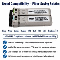 Module émetteur-récepteur Nufiber SFP+ 10G BIDI BX20 20km 1270/1330nm Simplex LC SMF DDM compatible MSA pour réseau métropolitain pour Juniper