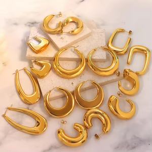 Boucles d'oreilles créoles épaisses en acier inoxydable plaqué or 18 carats, style vintage, inaltérables, pour femme - Product Image 2