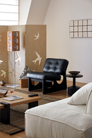 Fauteuil inclinable moderne en bois massif imperméable et durable, revêtement en cuir ciré à l'huile, design de créateur, dossier, appartement, salon, doux