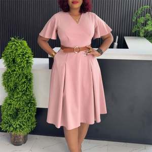 Robe midi élégante et décontractée pour femme, unie, avec ceinture, idéale pour le bureau ou l'été - Product Image 2