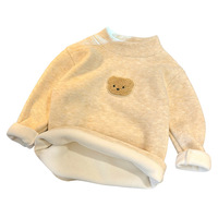 Haut thermique pour enfants en polaire doublé, col semi-montant, en velours doux avec patch animal de dessin animé Koala, couche de base intérieure chaude