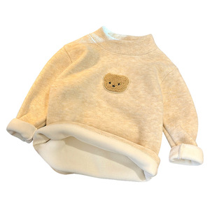 Haut thermique pour enfants <span class=keywords><strong>en</strong></span> polaire doublé, col semi-montant, <span class=keywords><strong>en</strong></span> <span class=keywords><strong>velours</strong></span> doux avec patch animal de dessin animé Koala, couche de base intérieure chaude - Product Image 1