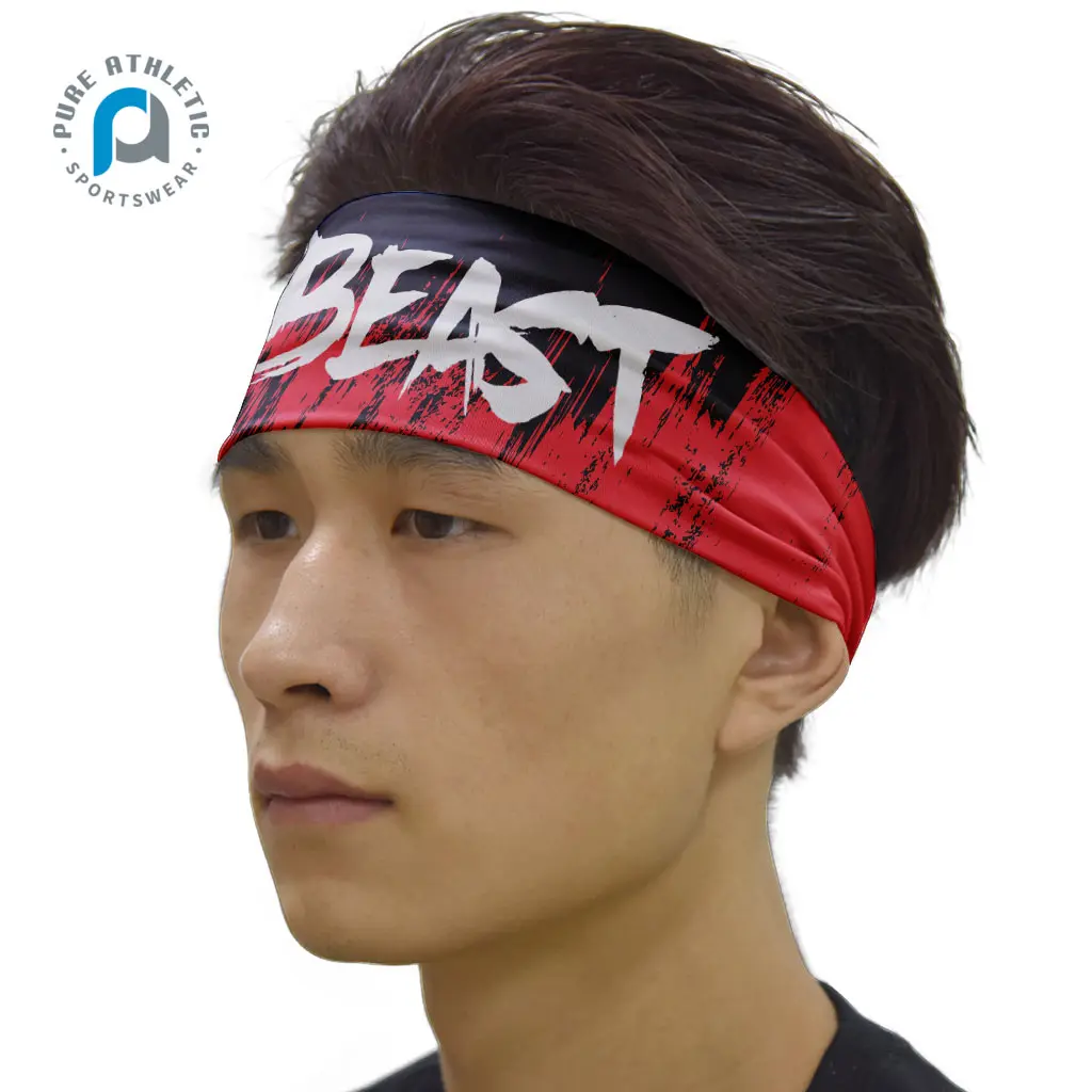 PURE Sublimation Printed Running Wholesale Custom Athletic Youth Yoga Outdoor Gym Sport Wide Elastic Headband Unisex Headwear